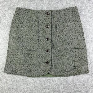 Madewell Wool Blend Button Front Mini Skirt Womens 10 Green Herringbone Lined